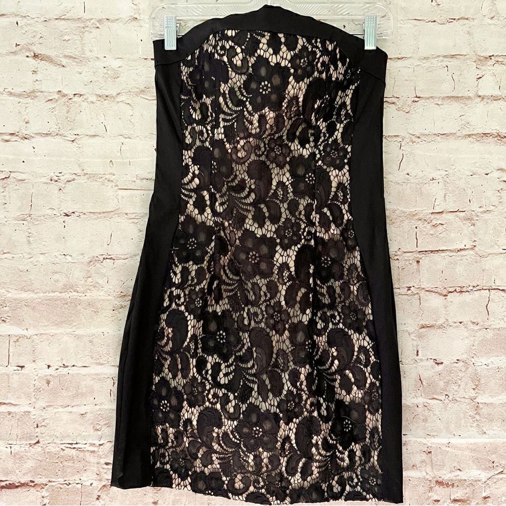 Caché vintage strapless Bodycon lace satin party dress mini NWT